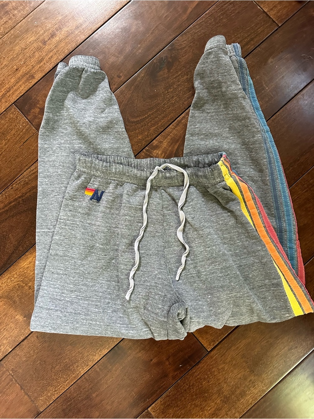 Womans Gray Sweatpants with Rainbow Side Stripe